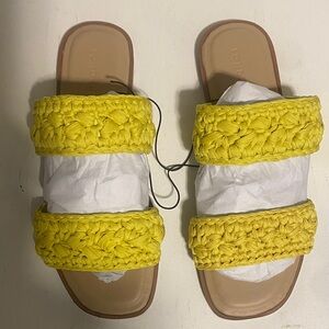 New London Rag Yellow Braided Double-Strap Slide Sandals